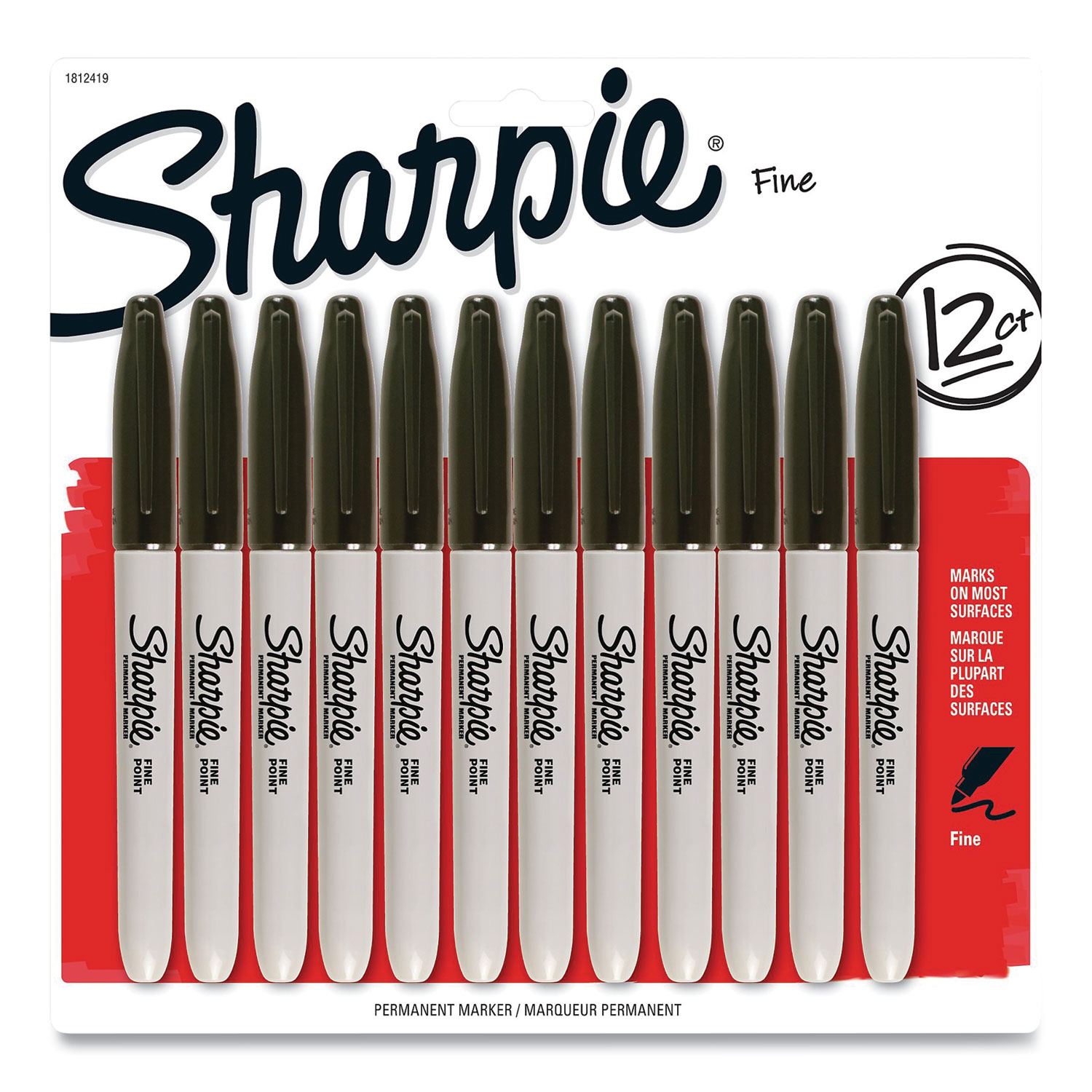 Sharpie Permanent Markers, Fine Tip, Black, 12/Pack (1812419)