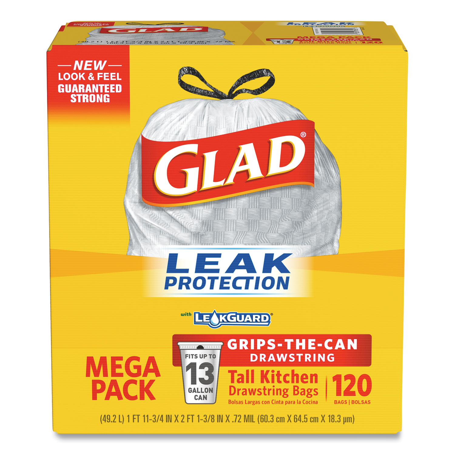 Glad 13 gal Tall Kitchen Drawstring Bag, 120 Count