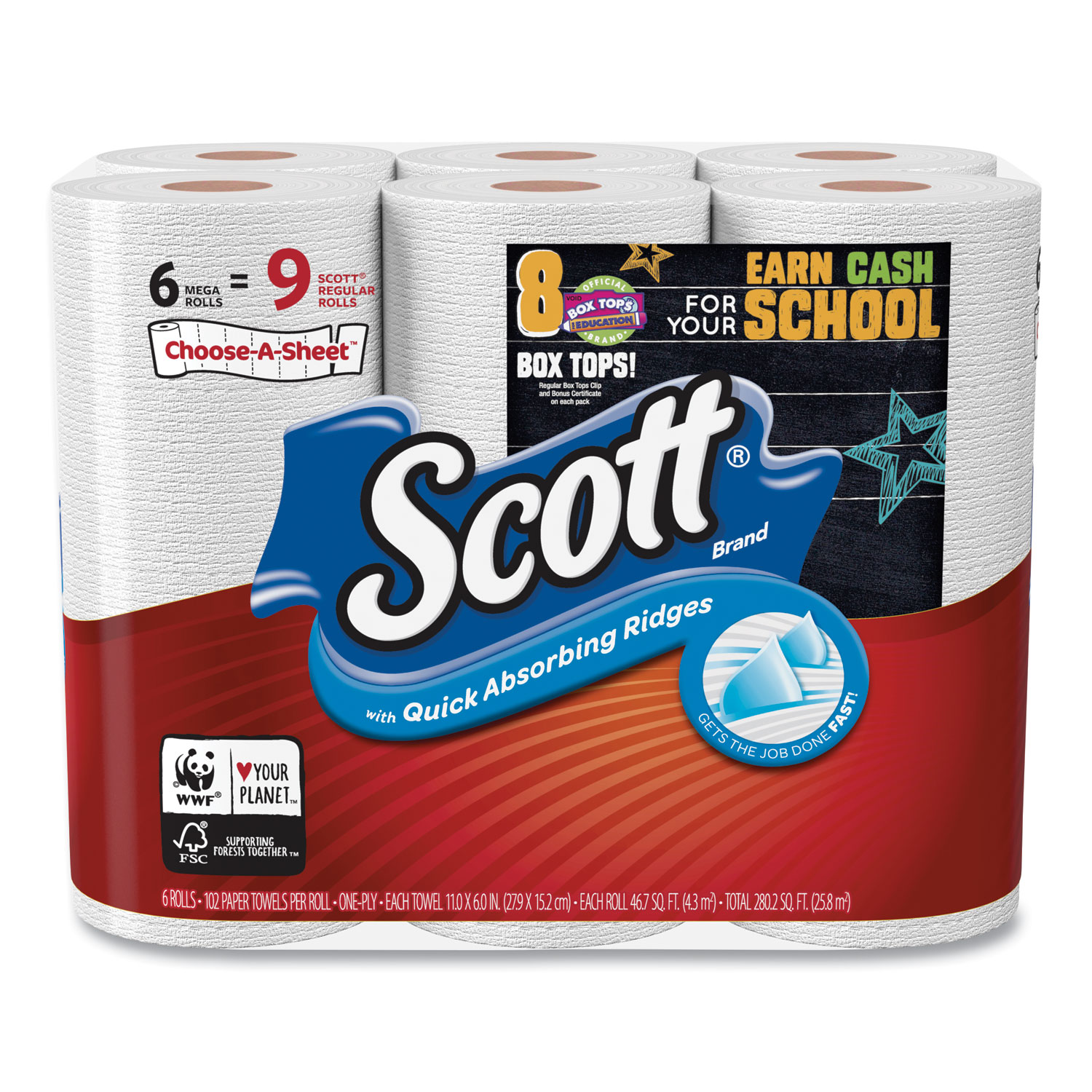 Scott® Choose-a-Size Mega Kitchen Roll Paper Towels, 1-Ply, 102/Roll, 6  Rolls/Pack, 4 Packs/Carton