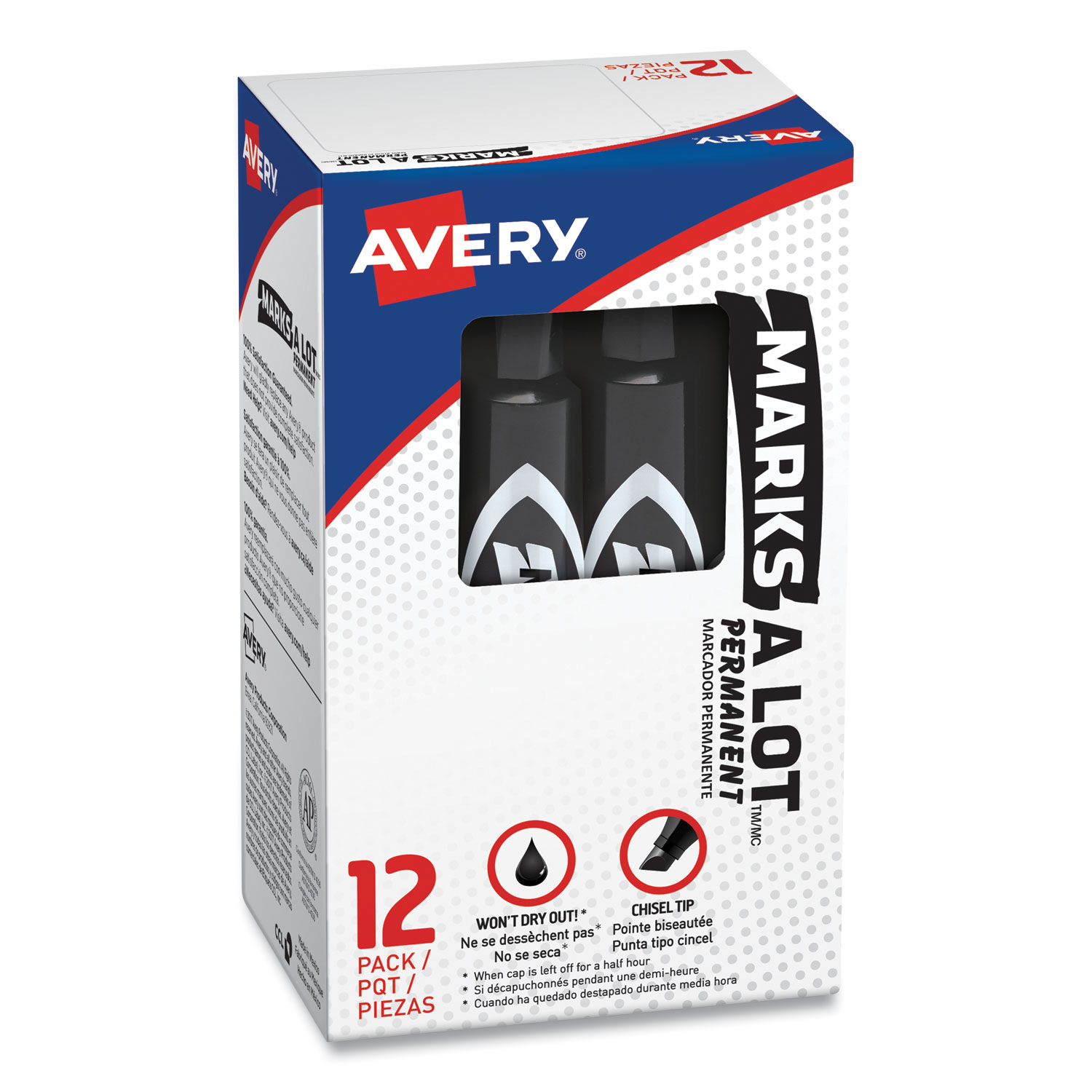 Avery Marks A Lot Permanent Markers Chisel Tip Large Desk Style Size Black  Pack Of 12 - Office Depot