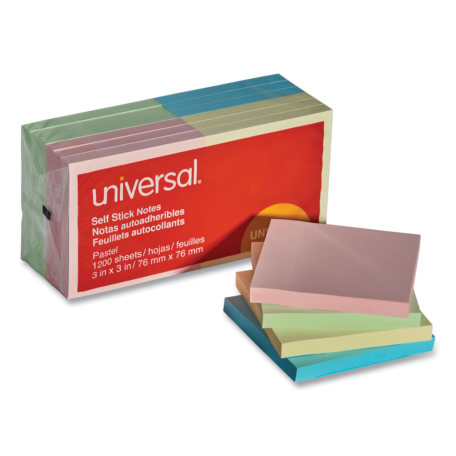 Universal Self-Stick Note Pads, 4 x 6, Lined, Assorted Pastel Colors, 100-Sheet, 5/Pk (UNV35616)