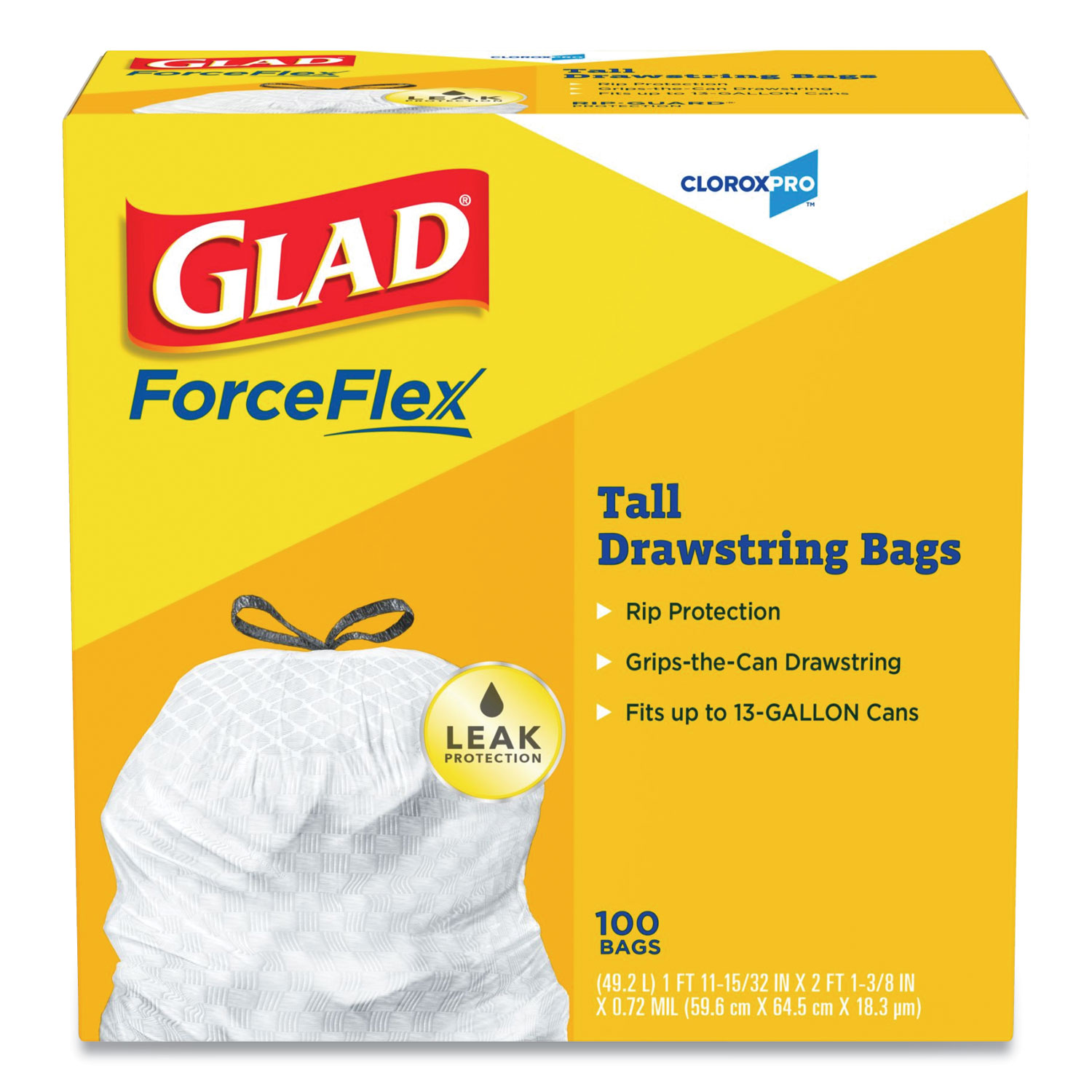 Glad Drawstring Bags, Tall Kitchen, 13 Gallon 45 ea