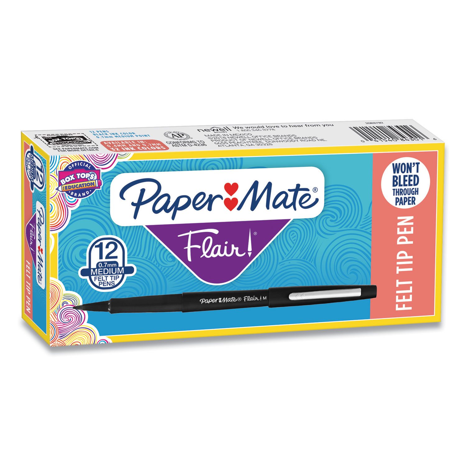 Paper Mate Flair Felt Tip Pen, Point Guard Medium, Black Ink - 12 pack