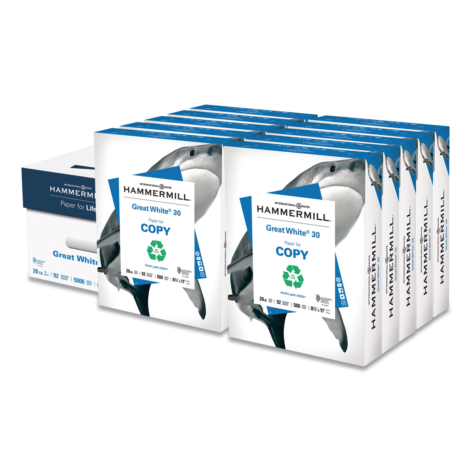 Hammermill Hammermill Printer Paper, 20lb Great White 30, 92 Bright, 8.5x11,  5 Ream, 2500 Sheets HAM86710