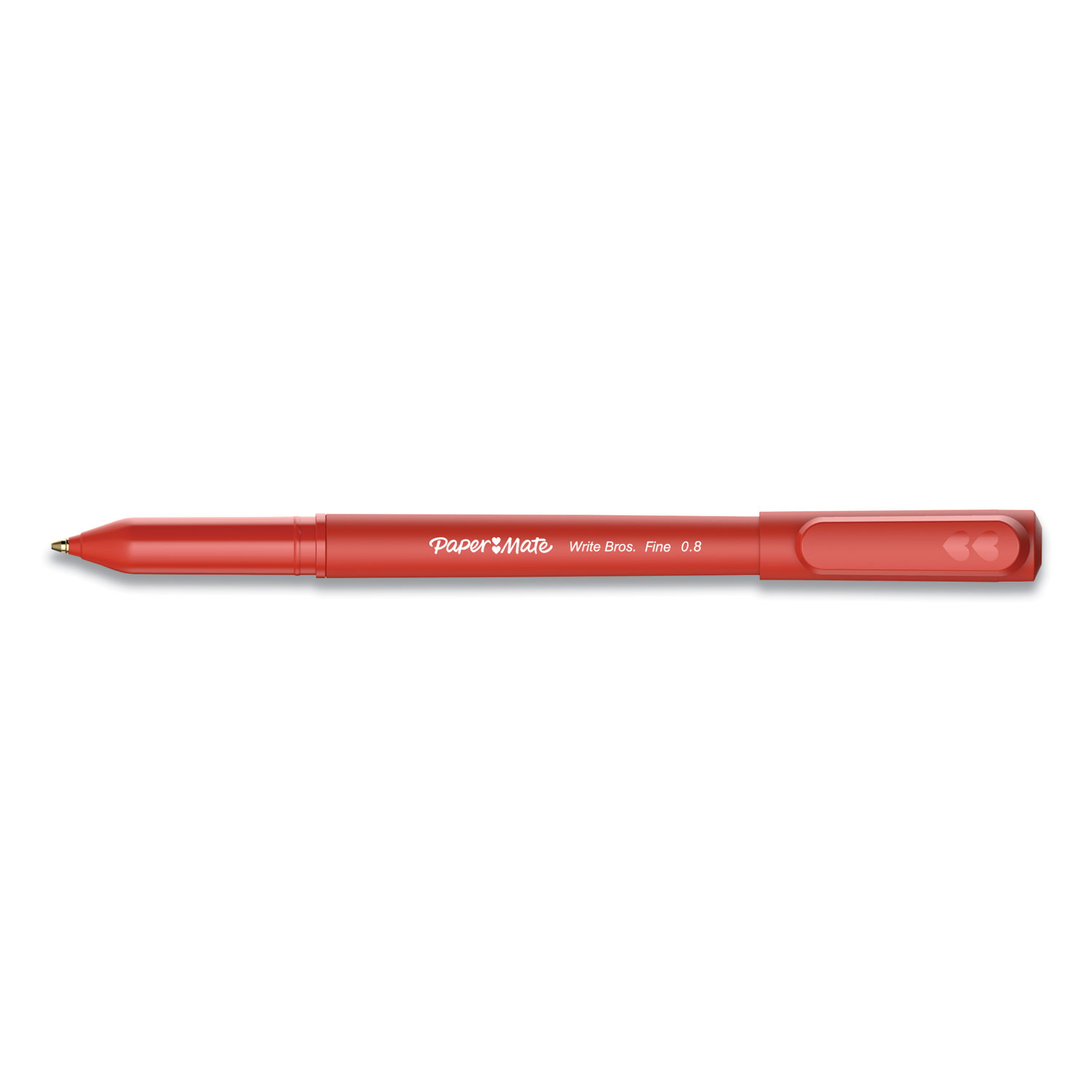 Paper Mate Write Bros. Ballpoint Pen, Fine 0.8 mm, Red Ink/Barrel, Dozen