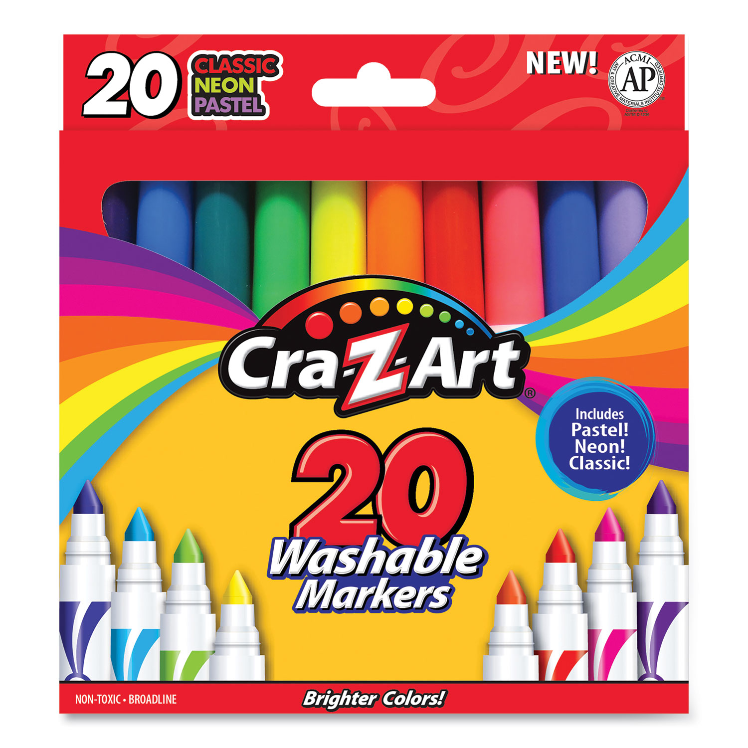 Cra-Z-Art Washable Markers, Broad Bullet Tip, 20 Assorted Colors