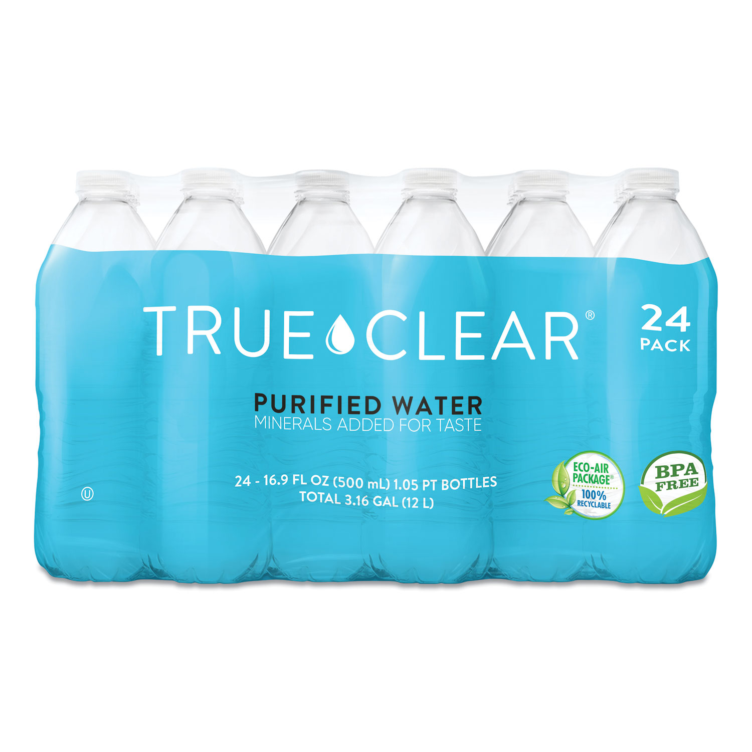 True Clear Tc54594 True Clear Agua embotellada purificada, botellas de 16.9  onzas líquidas, 24/cartón (Tc54594)