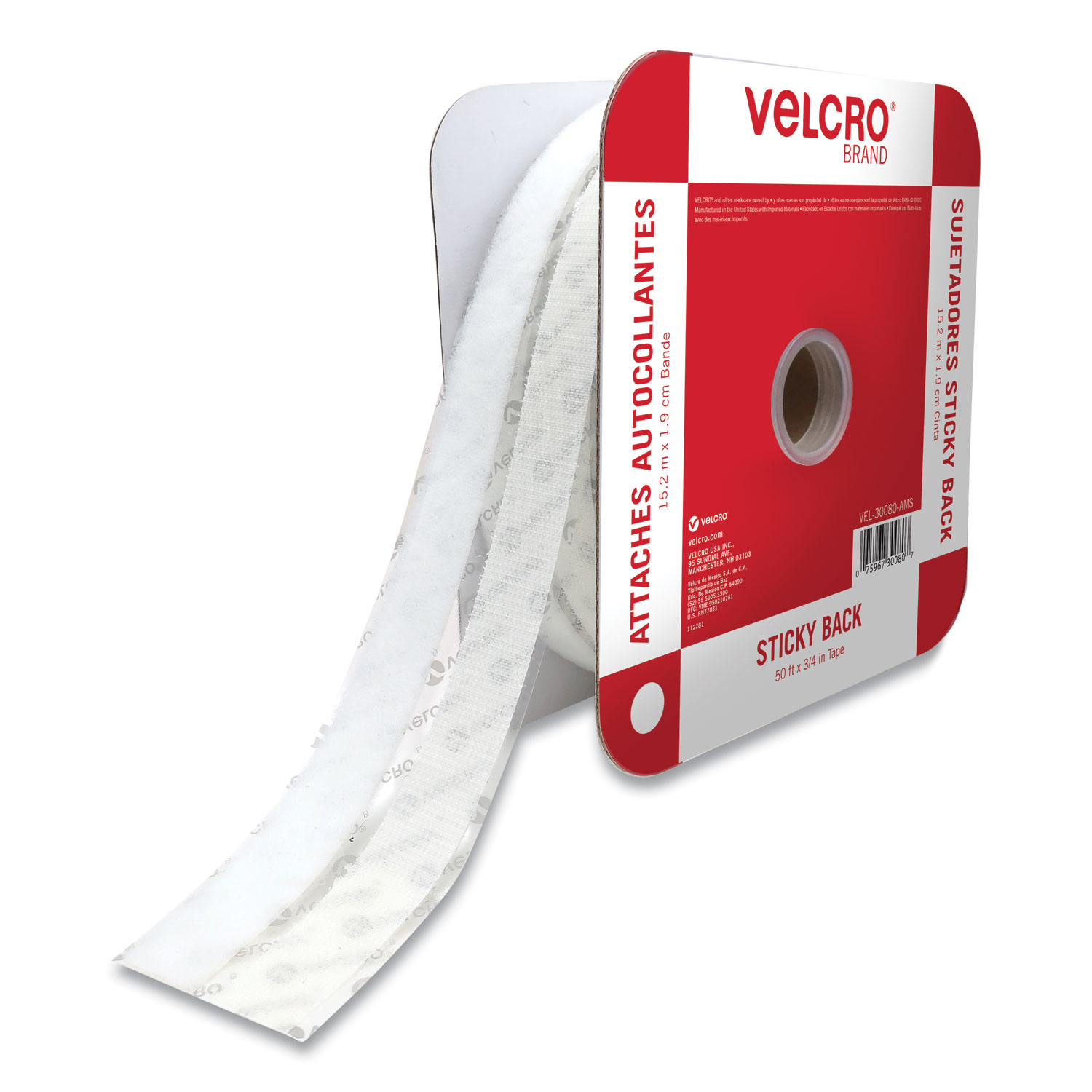 1/2 x 75' White Velcro Tape Strips - Hook