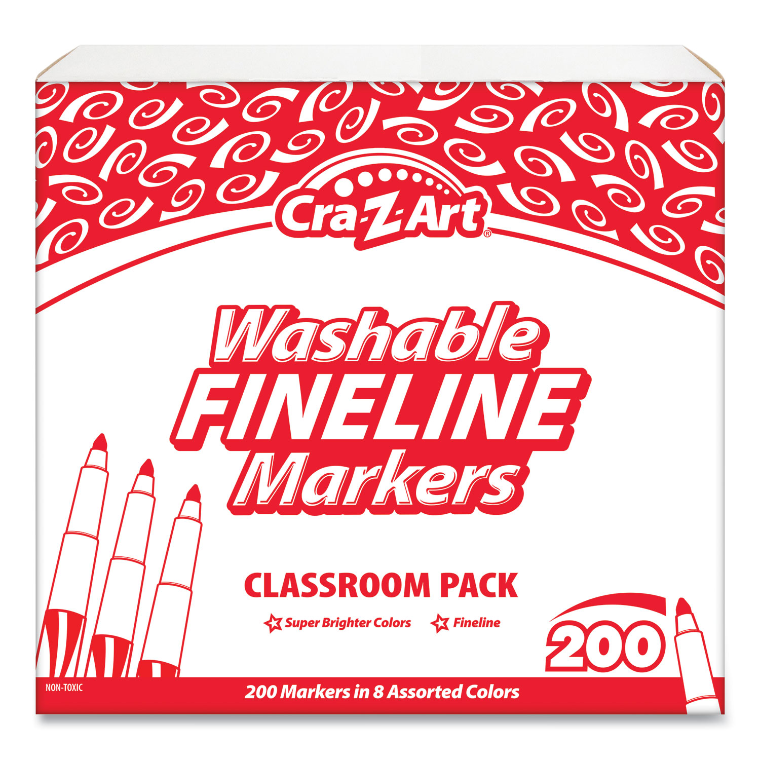 Cra-Z-Art Washable Fineline Markers, Fine Bullet Tip, 8 Assorted Colors, 200/Set