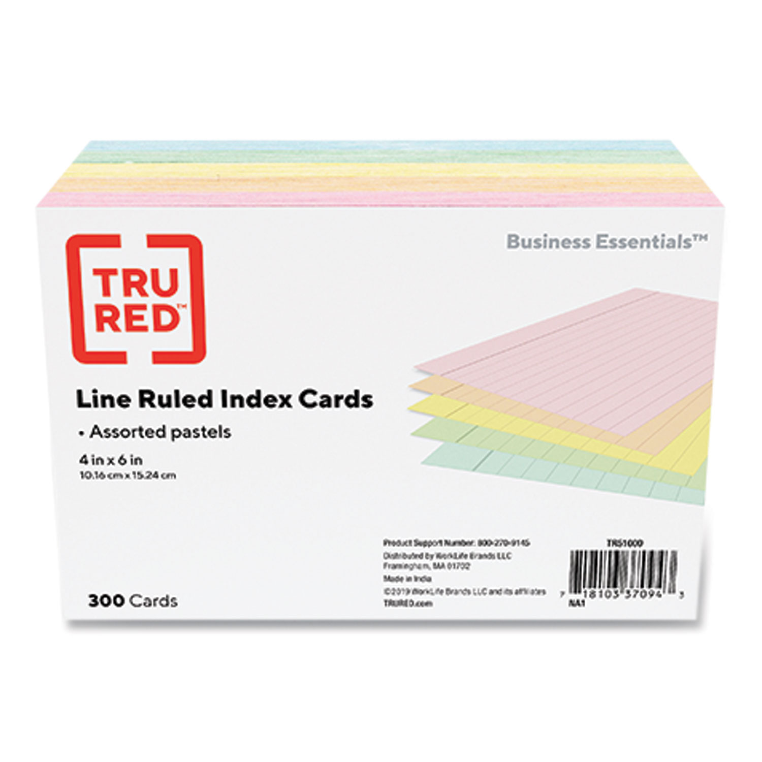 Staples 4 x 6 Index Cards, Lined, Assorted Colors, 300/Pack (TR51000)