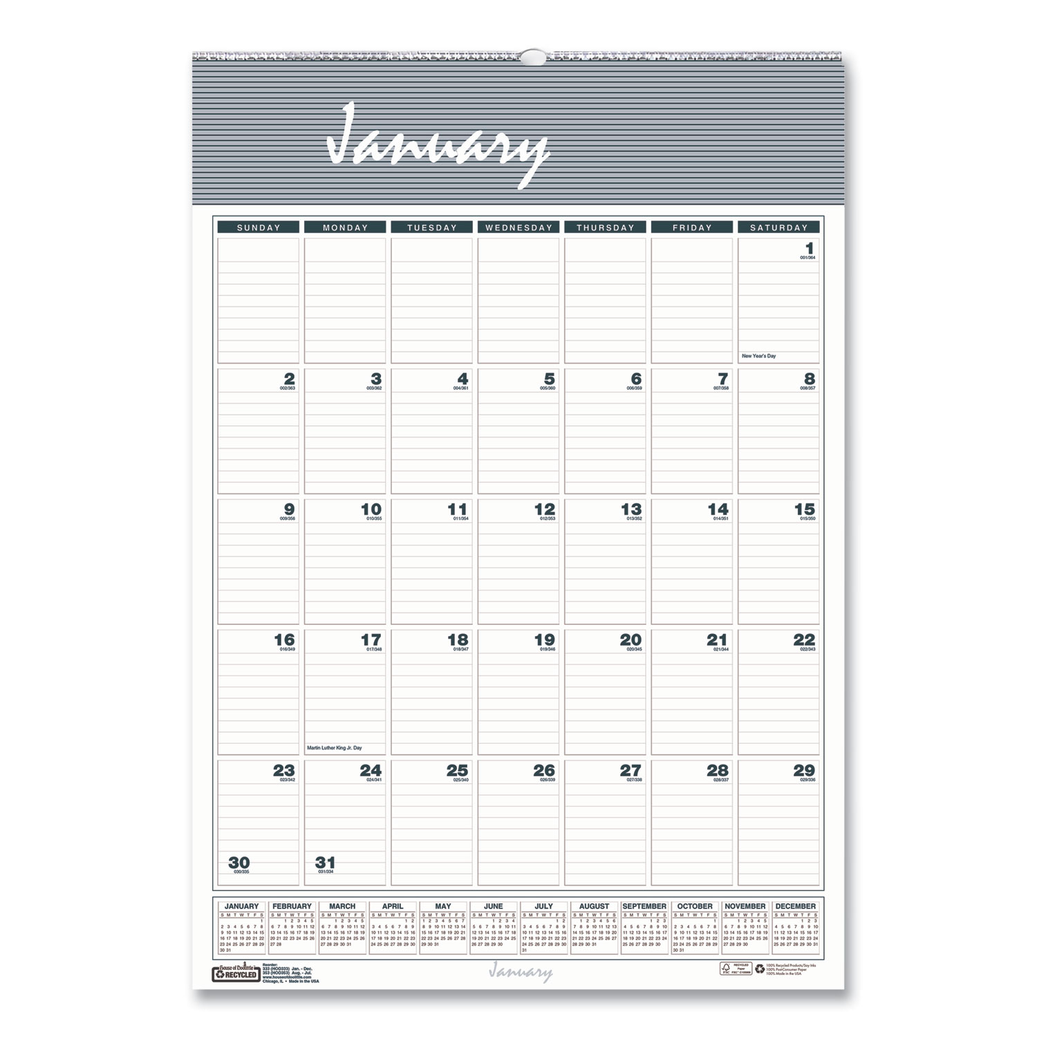 Bar Harbor Recycled Wirebound Monthly Wall Calendar, 15.5 x 22, White/Blue/Gray Sheets, 12-Month (Jan-Dec): 2024 Bar Harbor Recycled Wirebound Monthly Wall Calendar, 15.5 x 22, White/Blue/Gray Sheets, 12-Month (Jan-Dec): 2024