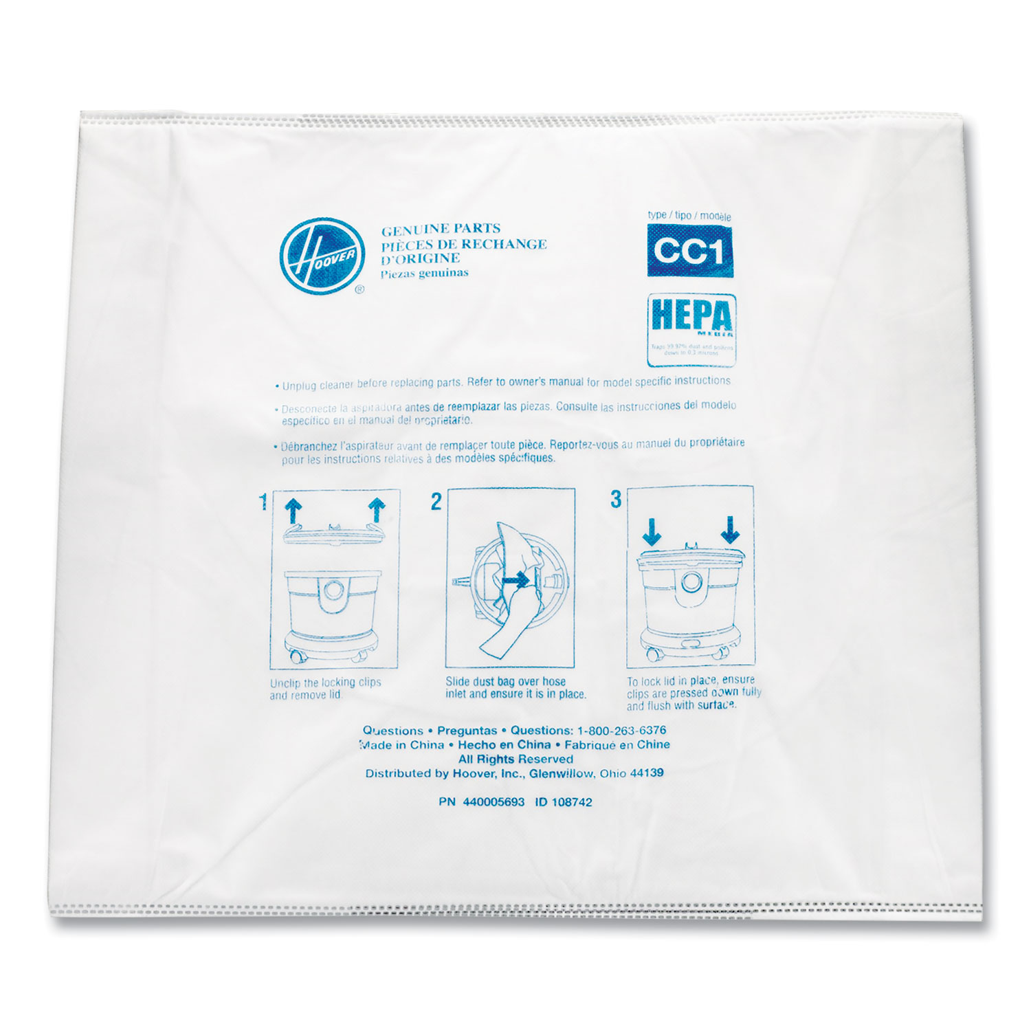 Hoover Disposable Open Mouth Vacuum Bags | Allergen CB1 | 10/Pack