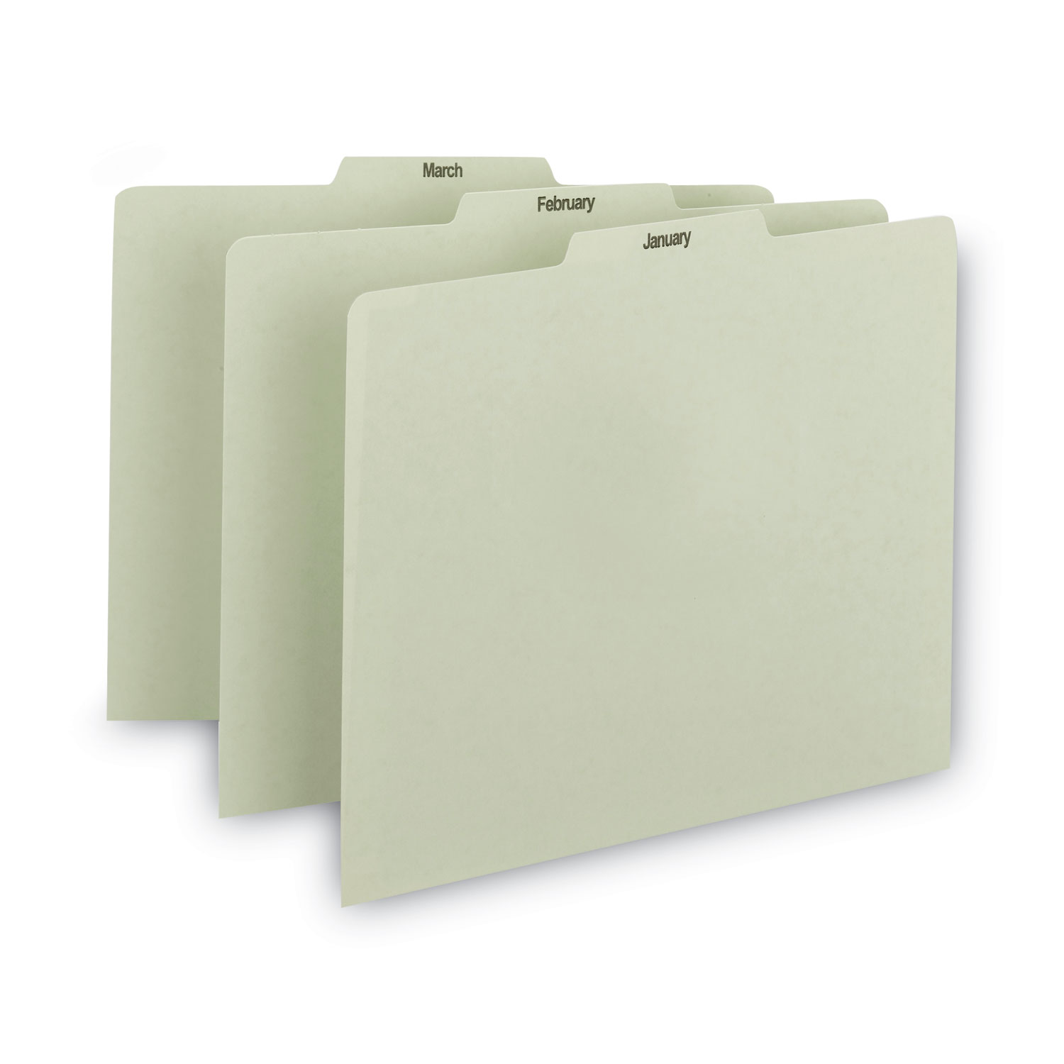100% Recycled Monthly Top Tab File Guide Set, 1/3-Cut Top Tab, January to December, 8.5 x 11, Green, 12/Set 100% Recycled Monthly Top Tab File Guide Set, 1/3-Cut Top Tab, January to December, 8.5 x 11, Green, 12/Set