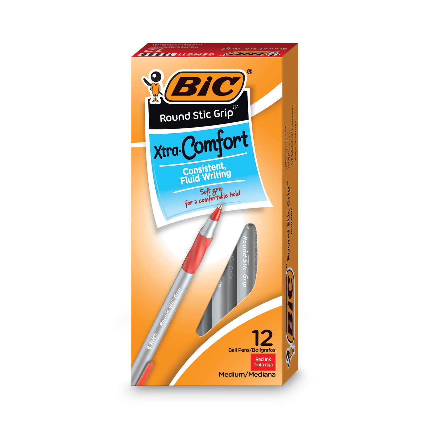 BIC Round Stic Grip Xtra Comfort Kugelschreiber – 12er Pack Mit Weichem Griff Für Entspanntes Schreiben | 1,2 Mm Mittlere Spitze