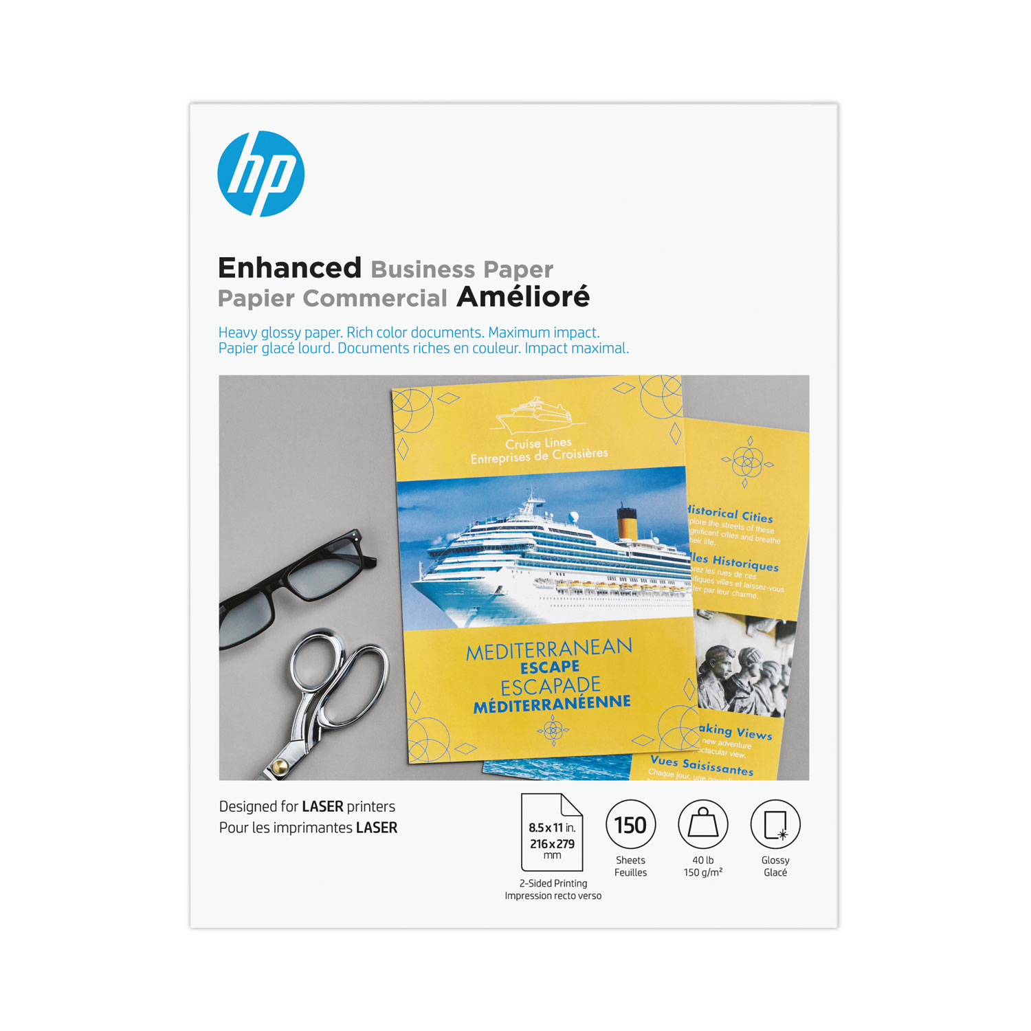 Color Laser Glossy Brochure Paper, 97 Bright, 40 lb Bond Weight, 8.5 x 11, White, 150/Pack Color Laser Glossy Brochure Paper, 97 Bright, 40 lb Bond Weight, 8.5 x 11, White, 150/Pack