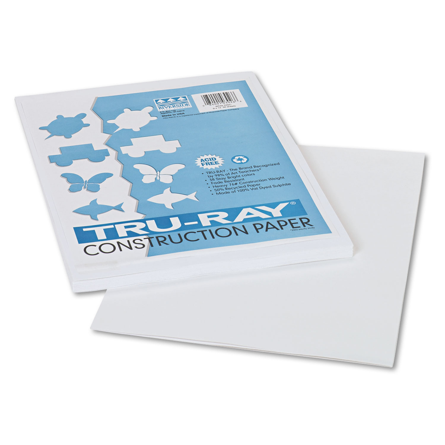 Pacon Tru-Ray Construction Paper, 76 lbs., 12 x 18, White, 50