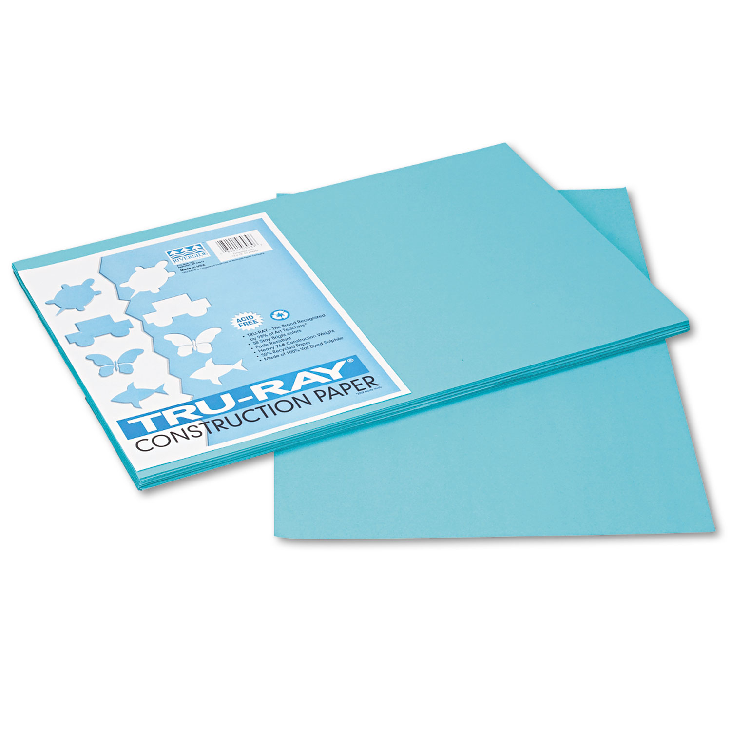 Pacon Tru-Ray Construction Paper, 76 lbs., 12 x 18,Turquoise, 50