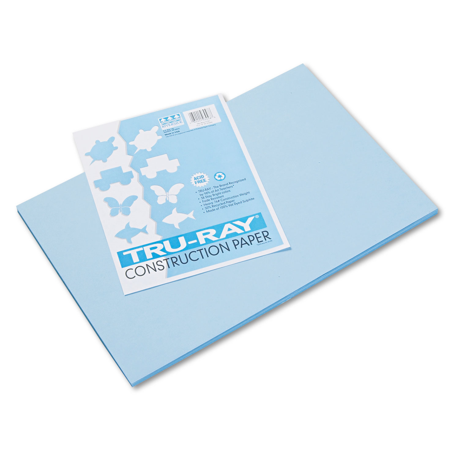 Pacon Tru-Ray Construction Paper, 76 lbs., 12 x 18, Sky Blue, 50