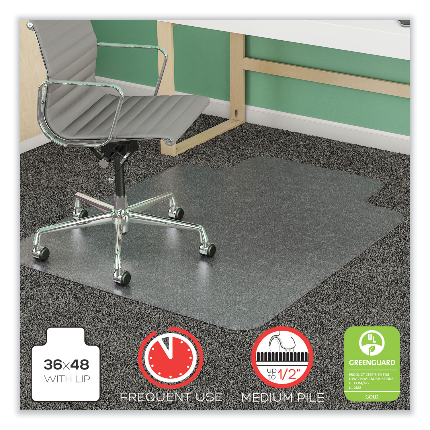 SuperMat Frequent Use Chair Mat, Med Pile Carpet, Roll, 36 x 48, Lipped, Clear SuperMat Frequent Use Chair Mat, Med Pile Carpet, Roll, 36 x 48, Lipped, Clear
