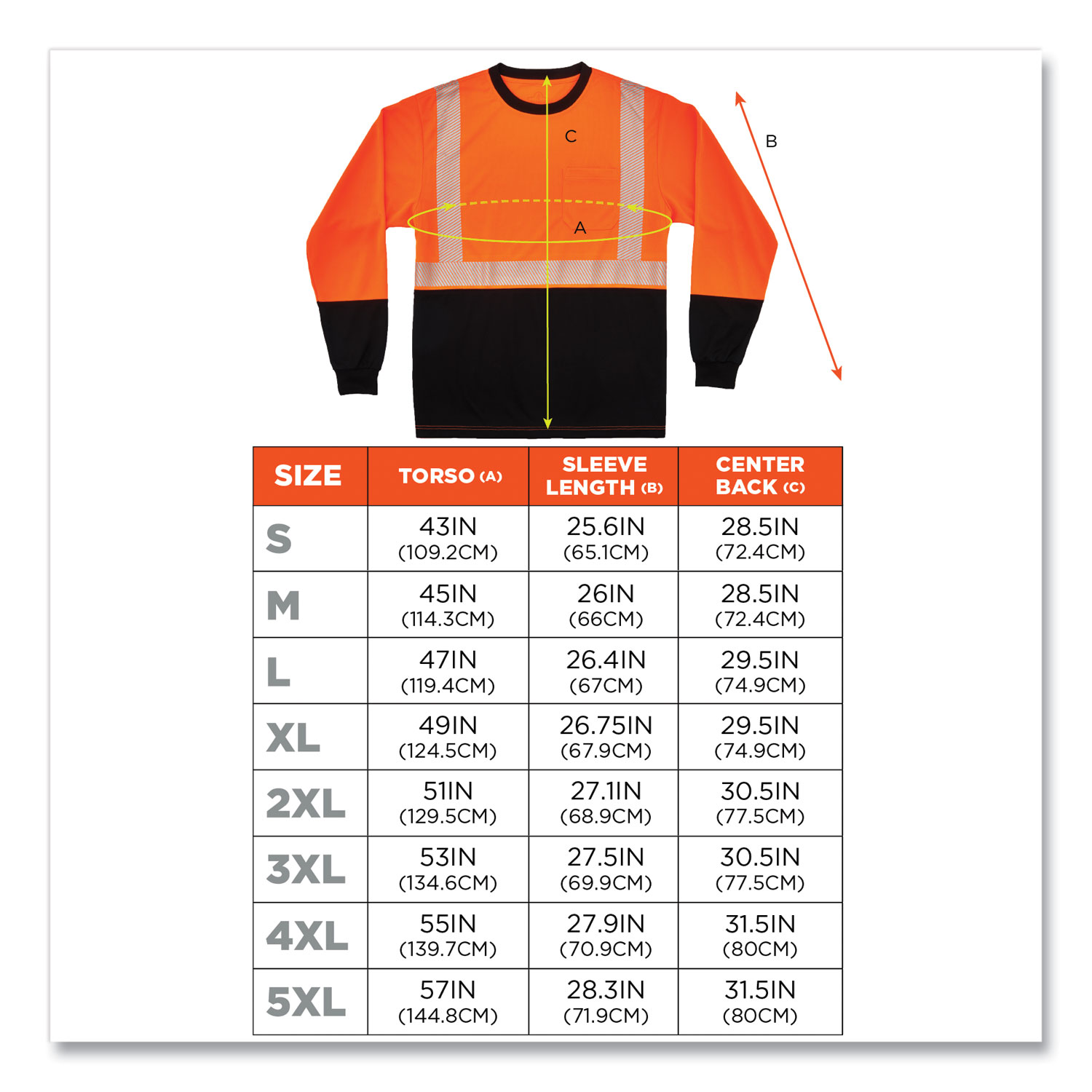 GloWear 8281BK Class 2 Long Sleeve Shirt with Black Bottom, Polyester, 2X-Large, Orange, Ships in 1-3 Business Days GloWear 8281BK Class 2 Long Sleeve Shirt with Black Bottom, Polyester, 2X-Large, Orange, Ships in 1-3 Business Days