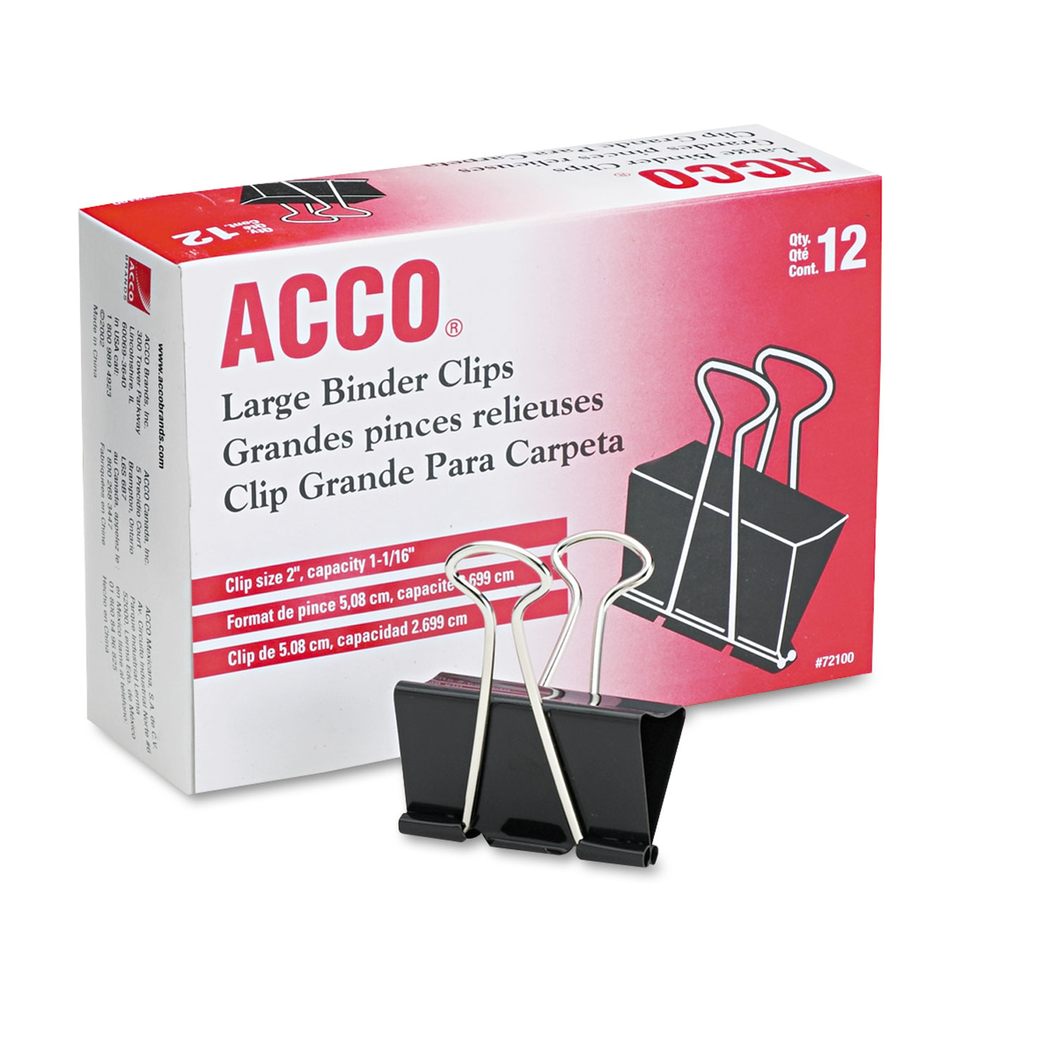 ACCO Binder Clips, Large, Black, 12/Box