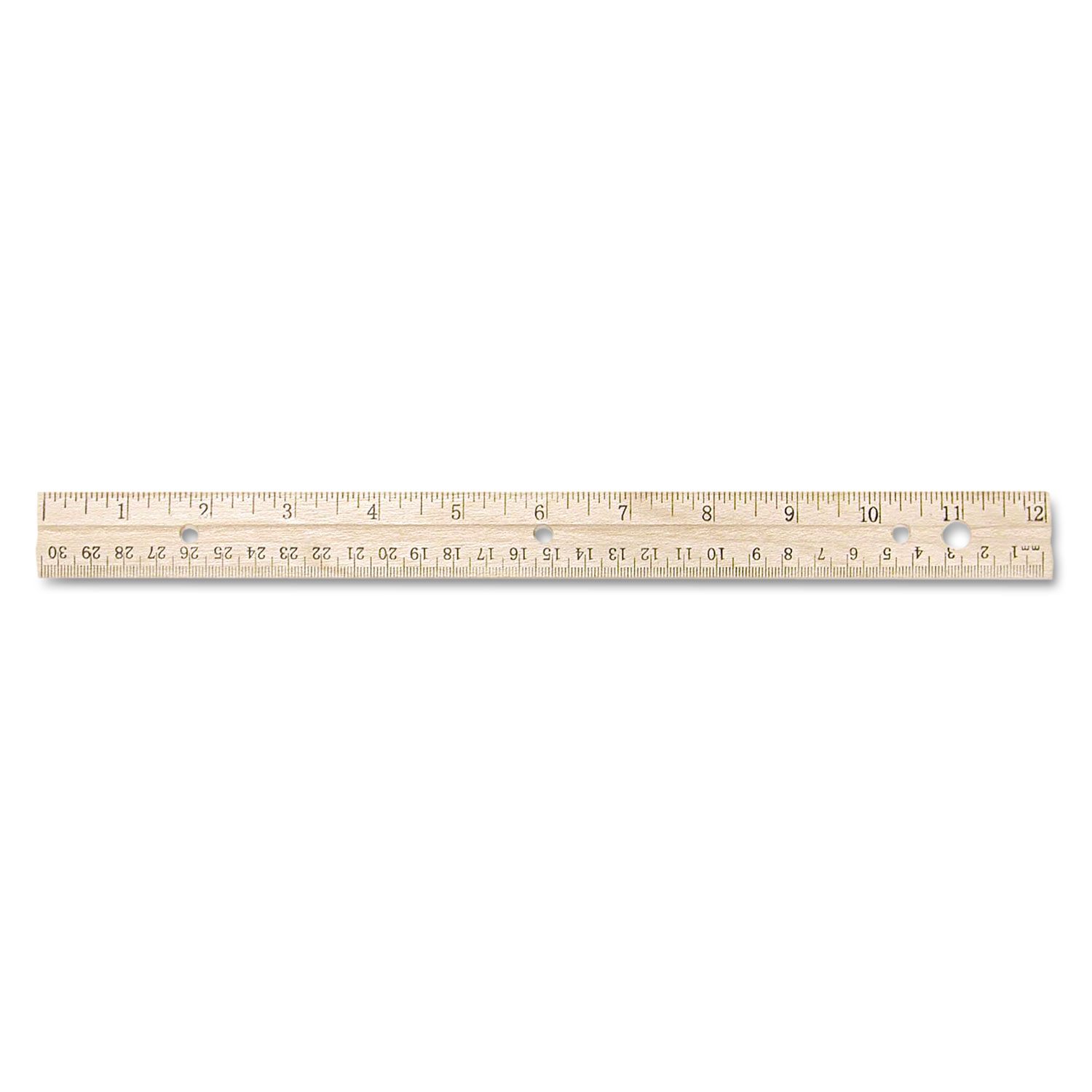 Standard Plastic Ruler, 12 Long, Holes for Binders, Clear, Sold as 1 Each