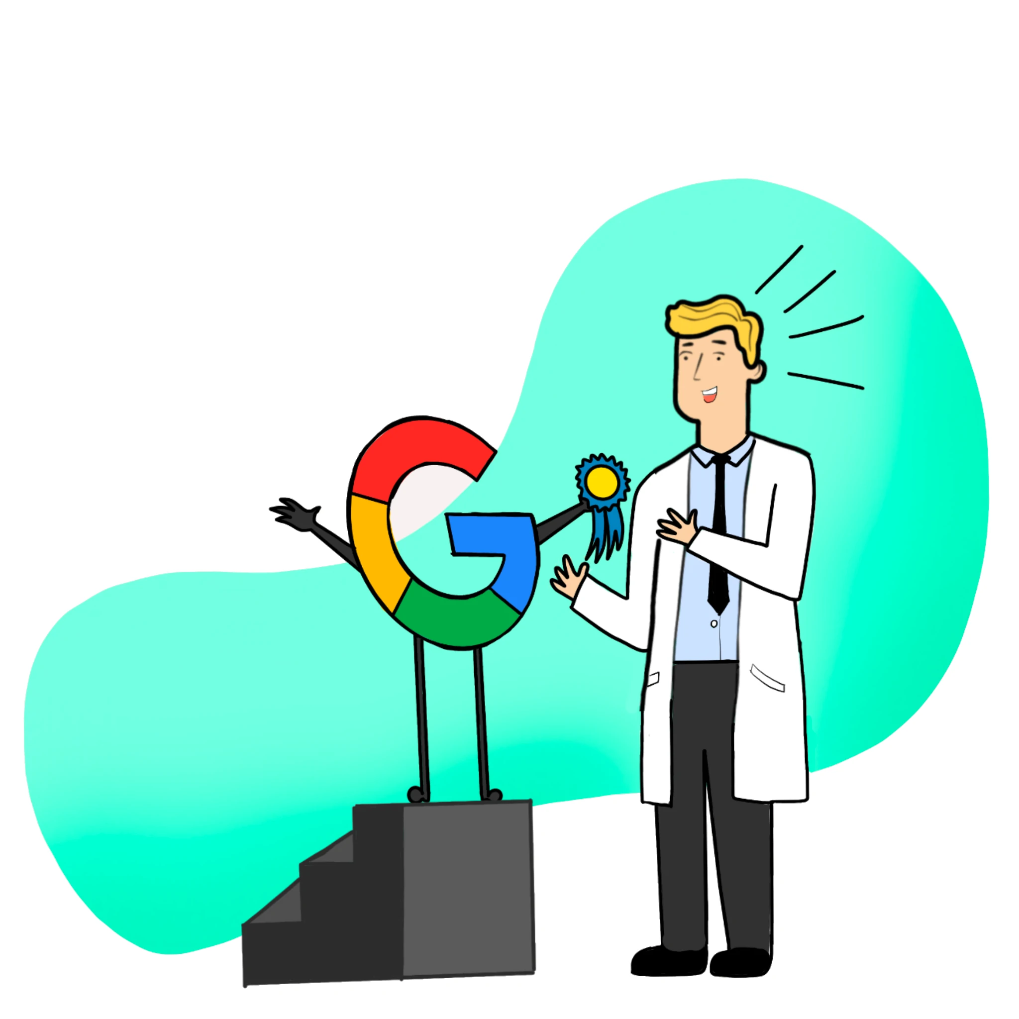 Google Logo presenting doctor with a ribbon