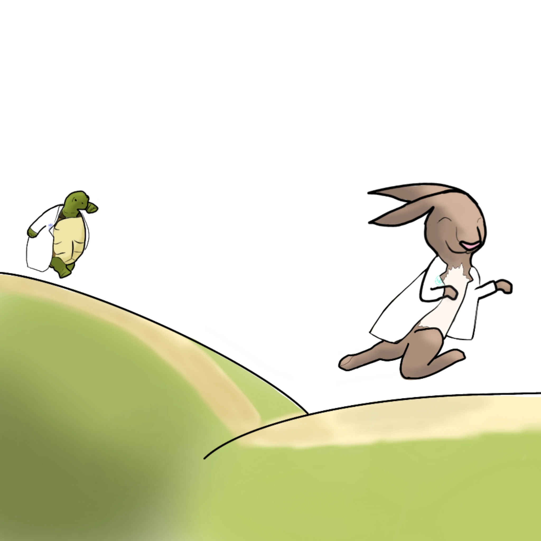A hare outrunning a tourtise