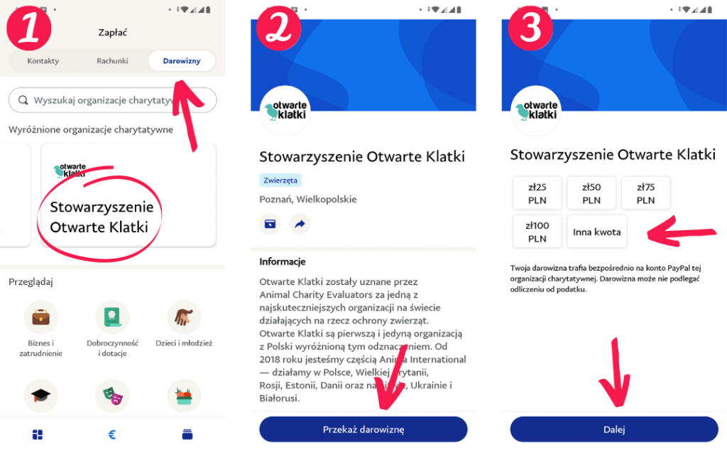 Jak przekazać darowiznę w aplikacji PayPal - instrukcja krok po kroku.