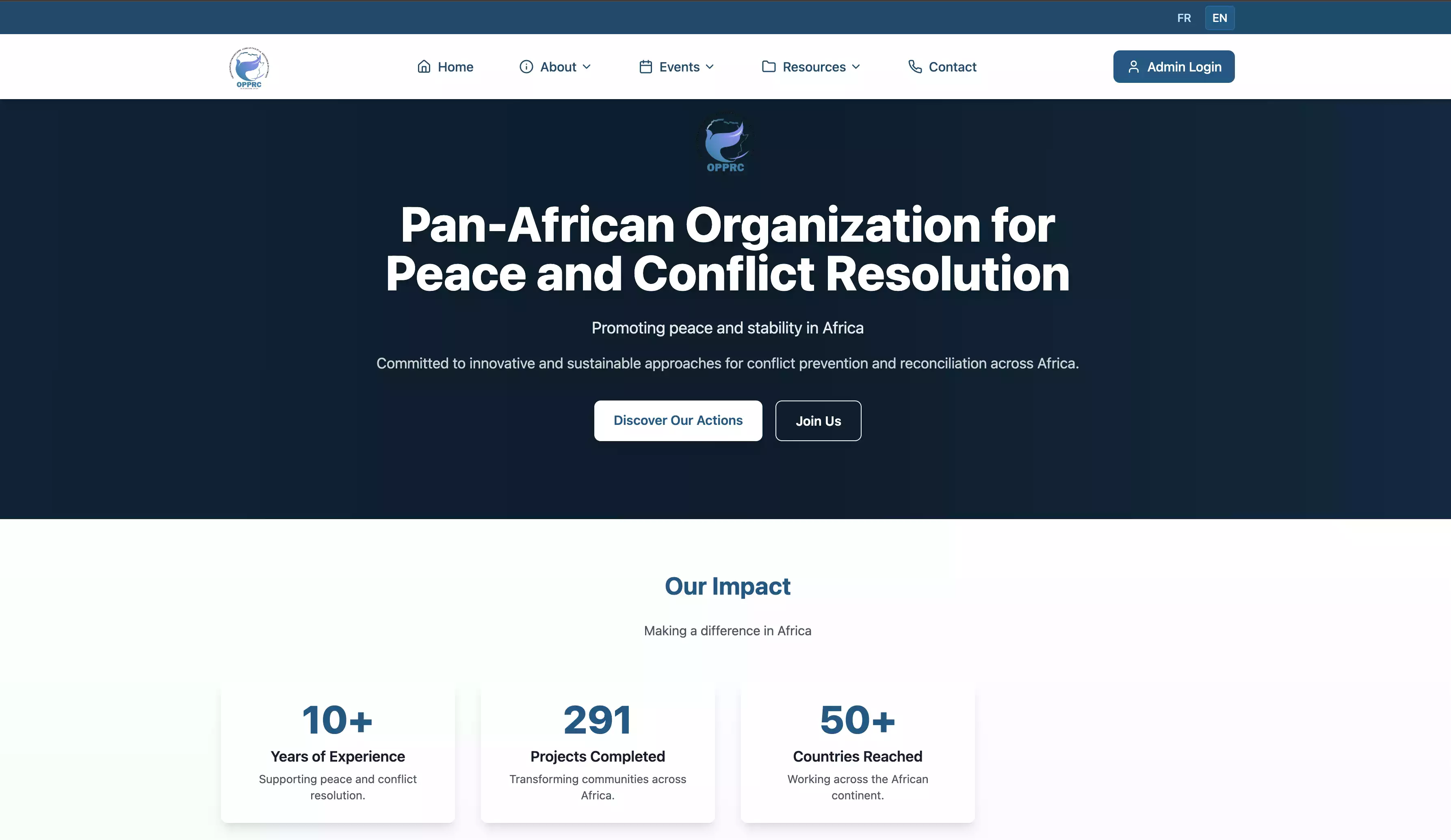 Site Web OPPRC - Organisation Panafricaine pour la Paix et la Résolution des Conflits