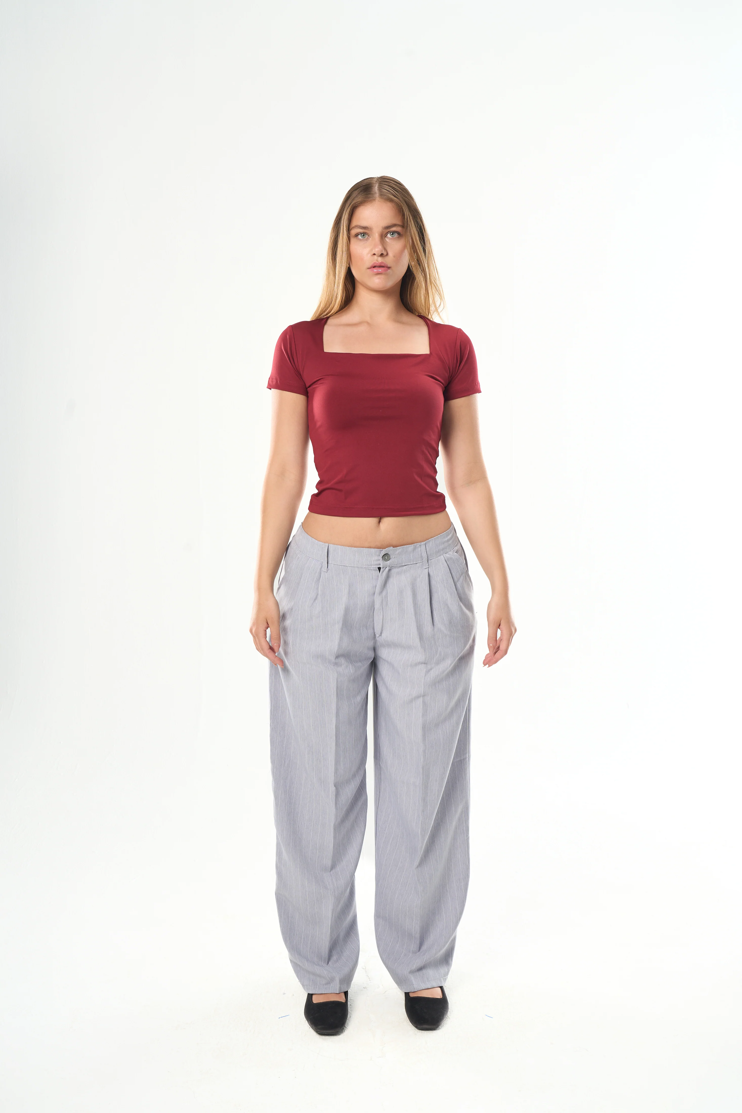 Women Light Grey Striped Tailor Pants