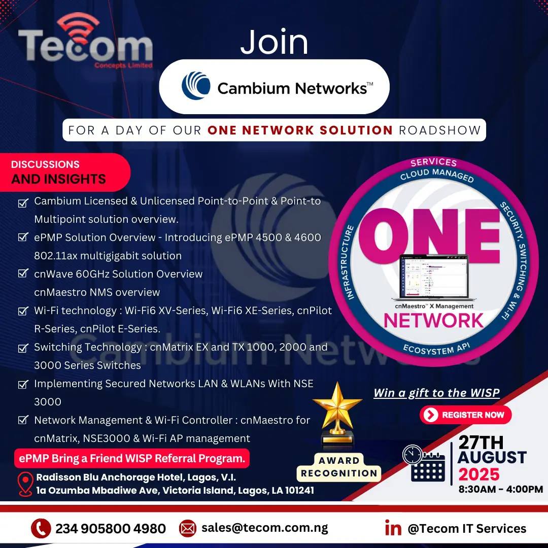 Tecom partners with Cambium networks to drive next-generation wireless networking solutions in Nigeria