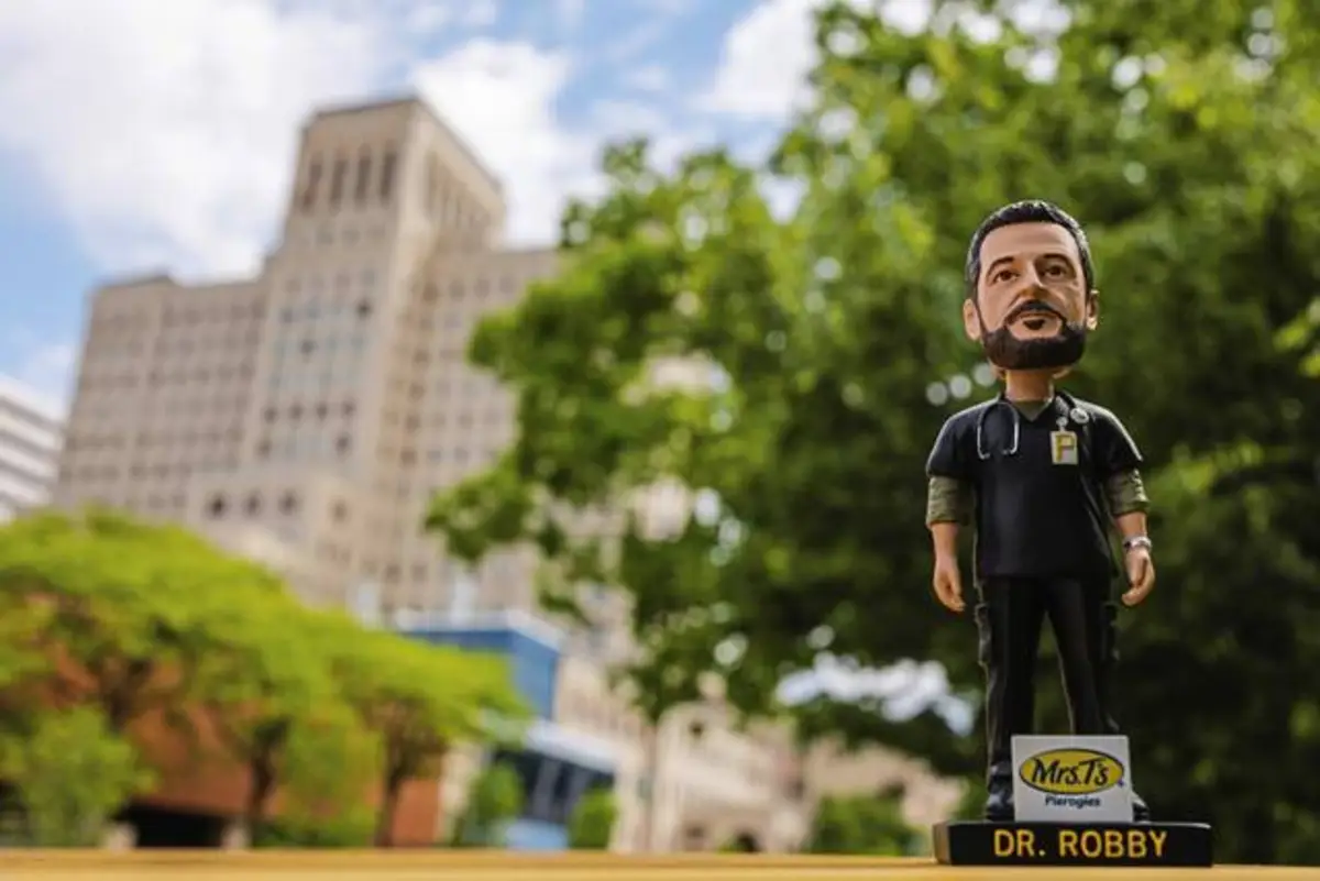 ‘It’s perfect’: Noah Wyle unveils Dr. Robby bobblehead ahead of Pirates’ giveaway