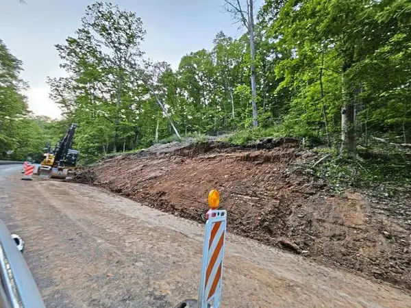 Sewickley Heights public works crews cleanup landslide onto Little Sewickley Creek Road