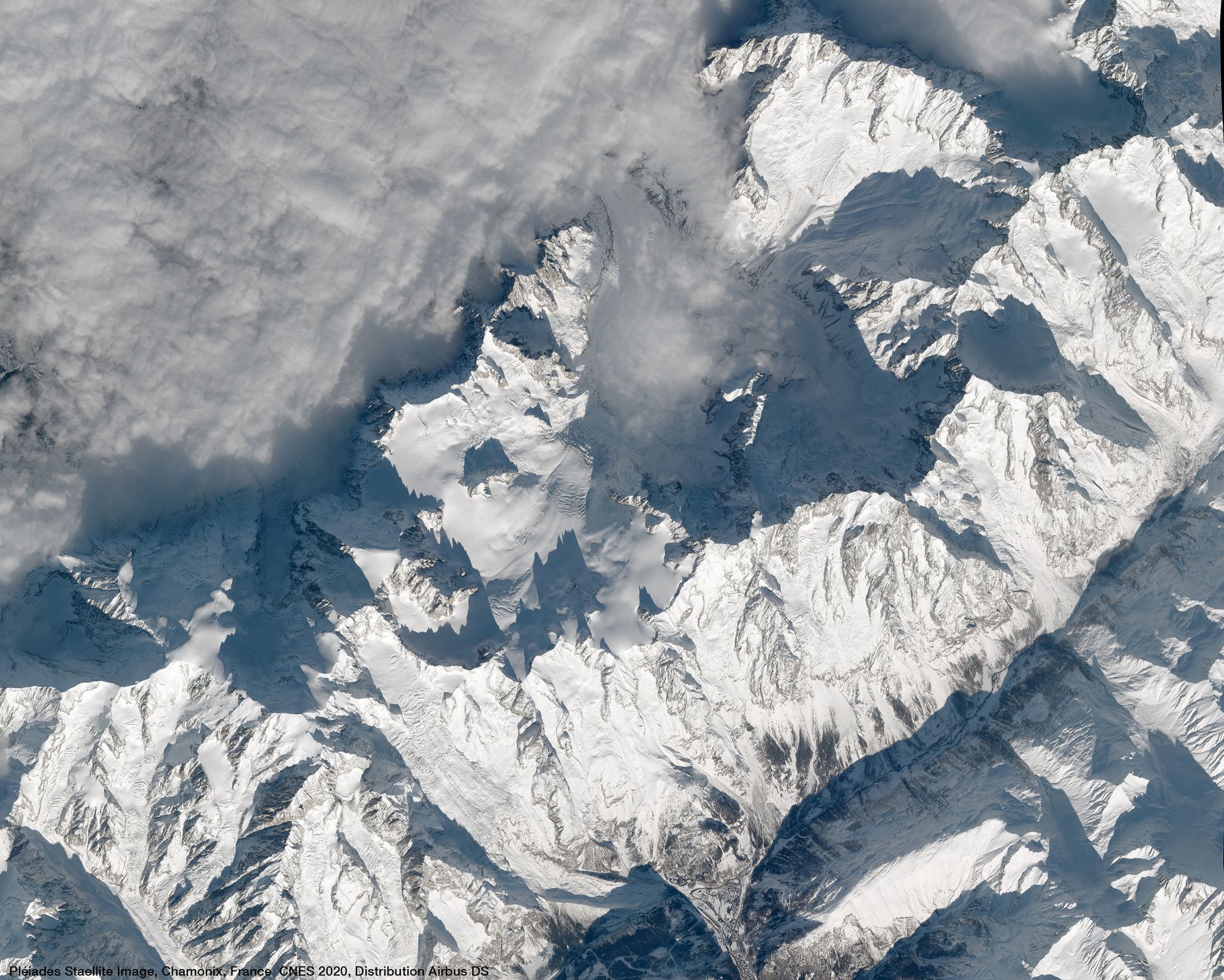 Mont Blanc Glacier, Chamonix Satellite image from Pléiades thumbnail