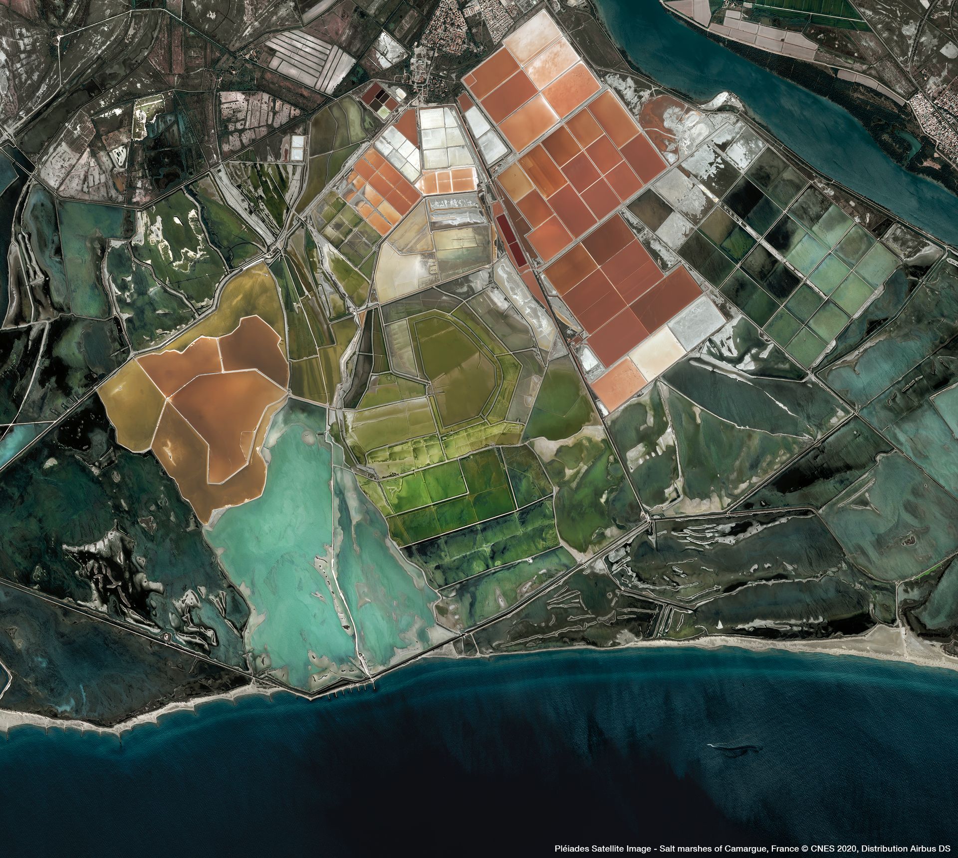 Salt marshes of Camargue Satellite image from Pléiades thumbnail