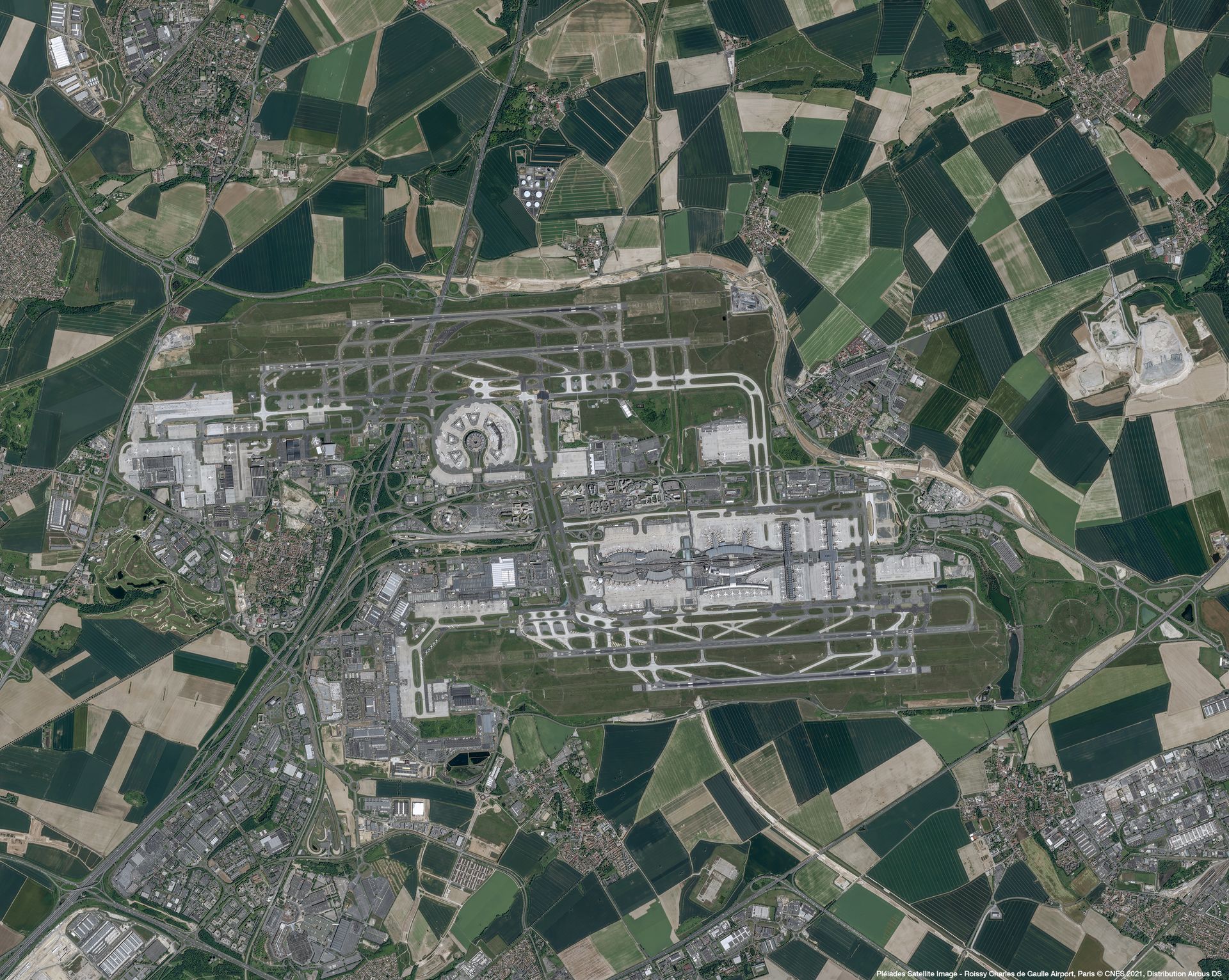 Roissy Charles de Gaulle Airport, Paris Satellite image from Pléiades thumbnail