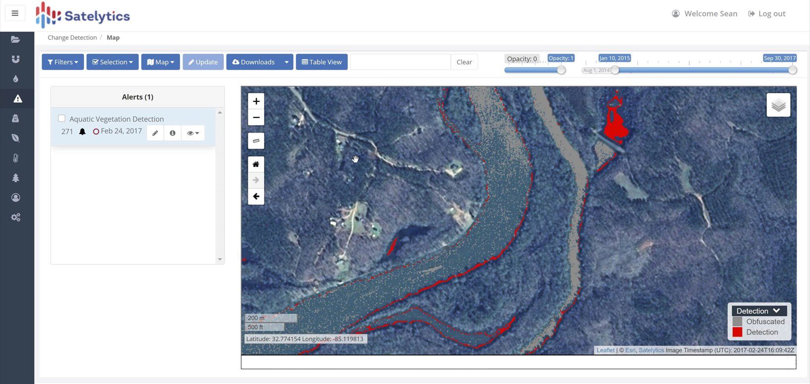 Aquatic Vegetation Detection by Satelytics along a reservoir and nearby waterways using 50cm Pléiades imagery from Airbus