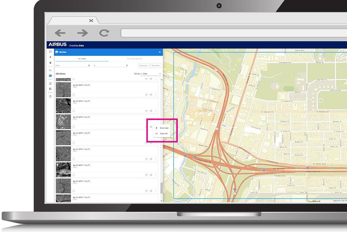 All ordered data is visible in the My Data tab of OneAtlas 