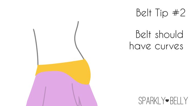 this image is a cartoon illustration about belly dancing belts. it depicts a belly with a yellow belt worn over a purple skirt. the text "belt tip #2, belt should have curves" appears on the top right corner of the image and the text "sparkly belly" appears on the bottom right corner of the image.