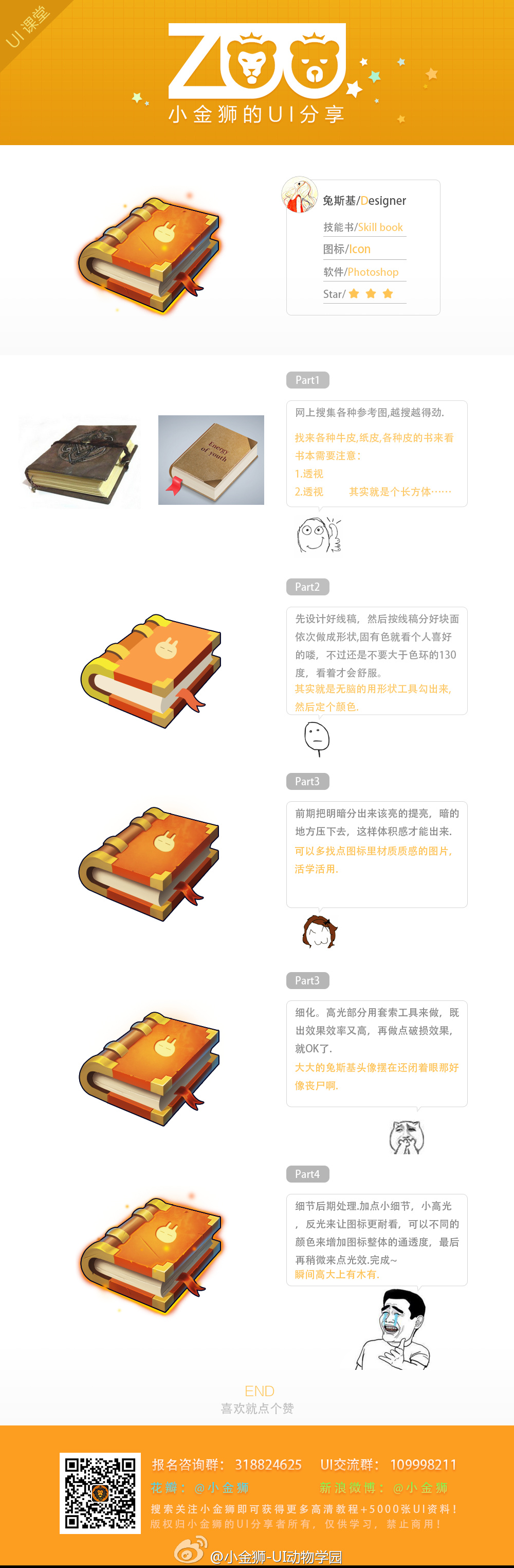 a design sheet for a book asset in a game. the book is brown with a gold trim and a flame on the front. the design sheet shows the book at different levels of progression. the book is labeled with the name "sugar" and the level "1". the design sheet also includes instructions on how to use the book in the game.