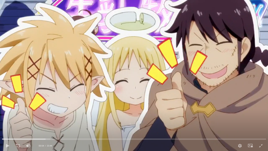 three anime characters are shown in the image. the one on the left has blonde hair and yellow elf ears, while the one in the middle has blonde hair and the one on the right has black hair and brown eyes. the one on the left is smiling and giving a thumbs up. the one in the middle has her eyes closed and is smiling. the one on the right has a big smile and is giving a thumbs up as well. all three characters have red blush on their cheeks. the background is purple and has a bunch of yellow exclamation points.