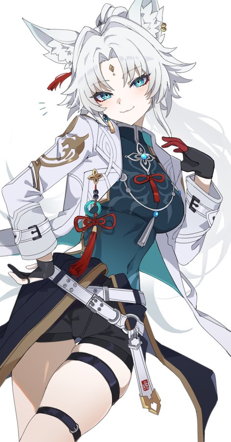 this is a digital illustration of a young woman from the anime style, ganyu, from the video game genshin impact. she has white hair, blue