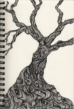 a black and white drawing of a tree with intricate line art and patterns. the tree is drawn with fine lines and detailed shading, creating a sense of depth and texture. the branches are long and winding, and the trunk is thick and gnarled. the overall impression is one of strength and resilience. the art style is reminiscent of a doodle or a sketch, with a freeflowing and improvisational quality.