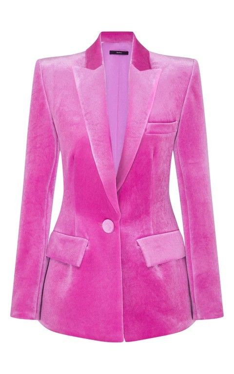 a pink velvet blazer on a white background.