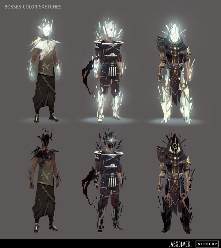 this is a digital illustration of a warrior character for the video game absolver.  it's an action game where you fight other players in a one on one combat system.  the characters are wearing a mix of armor, clothes and swords.  this illustration features a character wearing a black armor and is shown in different color variations of  white, black, and grey.