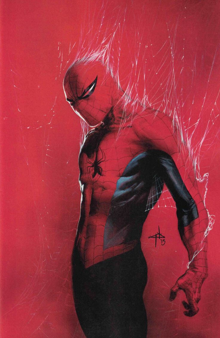 a digital art illustration of spiderman in a dynamic pose, surrounded by web lines. he is wearing his iconic red and blue suit with a black mask, against a red background. the art style is dynamic and actionpacked, making it a great piece for any fan of the webslinger.