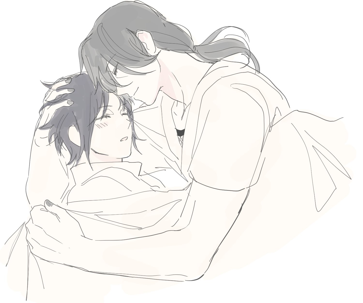 a sketch of an anime couple, drawn in black and white