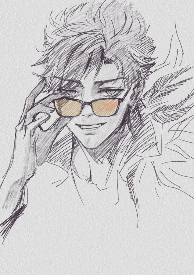 a handdrawn sketch of a man wearing sunglasses, he has a serious expression and is looking off to the side. the drawing is in pencil and has a cool, stylish vibe. there are shadows on the man's face and behind him, making the image look even more realistic. the overall impression is one of confidence and power.