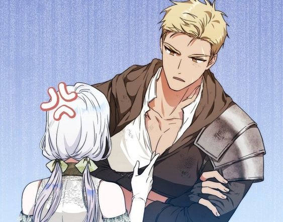 a digital illustration featuring a young woman with white hair and a man with short blond hair. the woman is dressed in a white dress, while the man wears dark, armorlike attire. they appear to be in the middle of an intense conversation, with the woman seemingly upset and the man appearing serious. the setting seems to be outdoors with a blurred blue sky in the background. the style of the art is reminiscent of japanese manga or anime.
